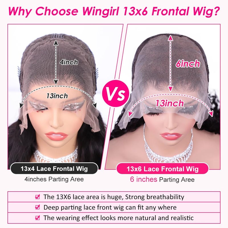 Wingirl 13x6 Body Wave Lace Front Wigs Human Hair Pre Plucked 180 Density HD Transparent Full Lace Frontal Wigs Human Hair for Women Natural Black Color 24Inch - Image 5
